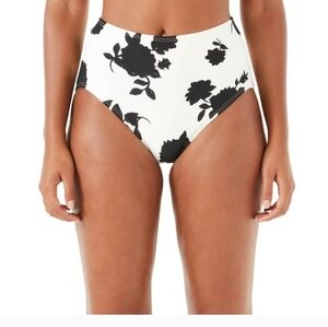 Kate Spade High Waist Bikini Bottom Floral Ivory Black L